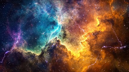 Obraz premium Cosmic Cloud Formation with Vibrant Colors and Stellar Background