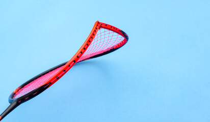 Badminton racket which is broken at the frame from playing by hittting and defending of the players.