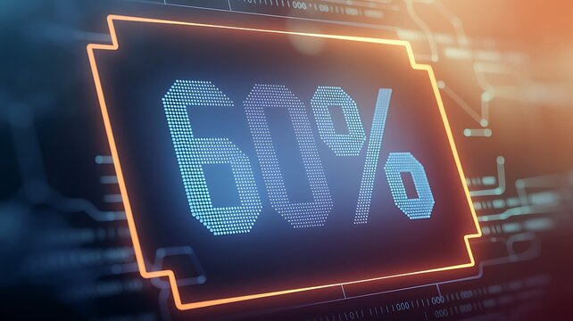 Digital Progress: A modern digital interface with a 60% indicator, showcasing the technological advancement and power