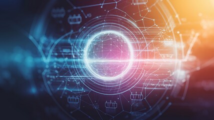 Obraz premium Technological Nexus: A visually striking depiction of a technological nexus, where intricate digital networks converge, forming a glowing, futuristic interface.