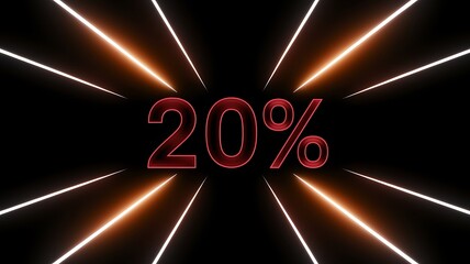 Illuminating Discount: A captivating neon sign flashes "20%", radiating an eye-catching glow and inviting viewers to discover special savings. 