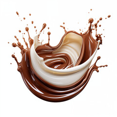 White and milk chocolate realistic splashes, color, isolated on a white background, photo, banner, signboard, without people, ai