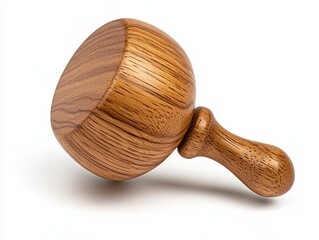 Dark Brown Wooden Mallet with Curved Handle on White Background
