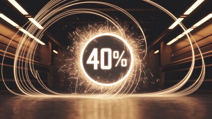 Illuminated 40% - Captivating visual showcases the percentage amid a swirl of dynamic, radiant light trails, celebrating the milestone with brilliance and energy