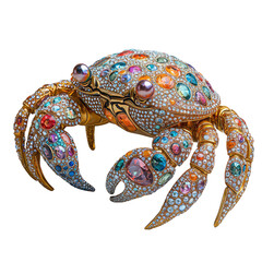 Obraz premium Shiny Gold Sculpture of a Colorful Hermit Crab with Gemstone Accents and Intricate Detailing