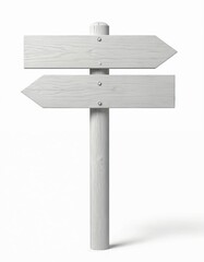 White wood arrow signpost on transparent background. Wooden panel shows direction on path. Blank cut-out textured label, rustic board. Grunge design element, nobody. Information guidepost to place