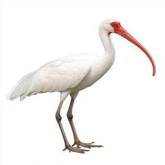 Obraz premium White Ibis Bird Profile Long Red Beak, Detailed View