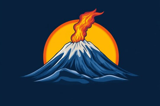 A stylized modern volcano logo with lava pouring from its peak