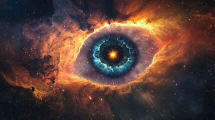 Cosmic Eye Design of Bright Star Surrounded by Colorful Nebulae © Kan