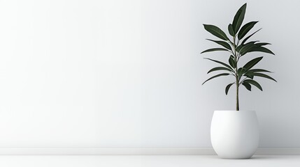 Green Plant in White Pot Against White Wall