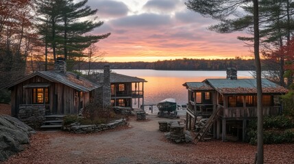 Charming Cabins by the Lakes at Sunrise