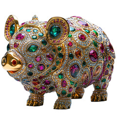 Obraz premium Shiny Gold Sculpture of a Colorful Peccary Adorned with Gemstones in Intricate Design and Detail