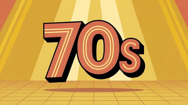 Groovy 70s Style: A vibrant and stylized "70s" text graphic in retro colors and design, capturing the essence of the decade's iconic style.