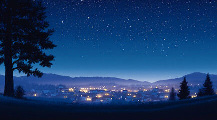 Fototapeta premium a distant view of the night sky over an alpine town,