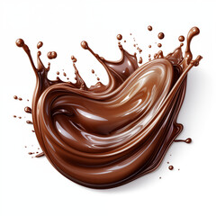 Chocolate flowing splashes, milk chocolate, color sketch, isolated on a white background, picture, banner, signboard, without people, ai
