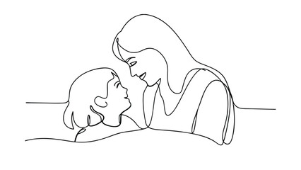 Mother Daughter Love OneLine Art, Tender Moment, Embrace, Affection, Care, Family Bond, Child, Woman