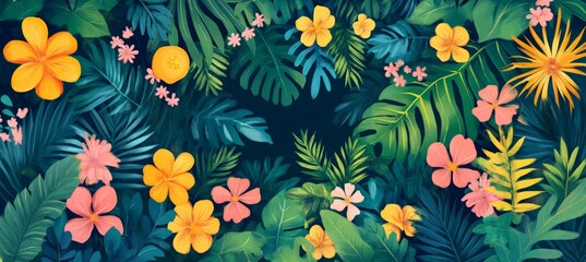 Botany flower green nature frame background illustration. Generative AI technology.	
