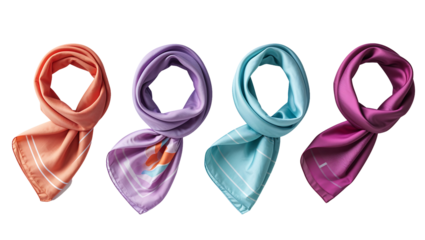 silk scarf png peach lavender blue magenta scarves on black background loose knot display