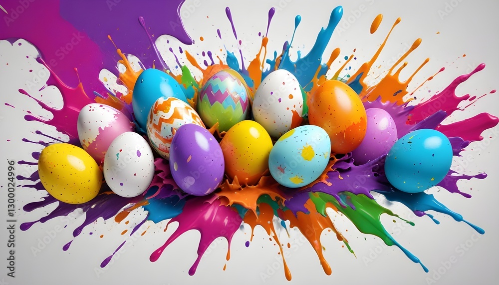 Aufkleber a vibrant explosion of colorful easter eggs, with a lively paint splash effect adding a burst of fes