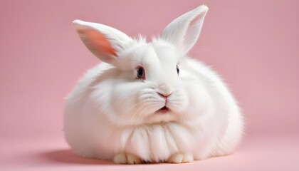 A charming portrait of a fluffy white rabbit with a surprised expression, set against a soft pink background. perfect for easter