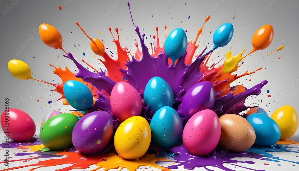 Aufkleber a vibrant explosion of colorful easter eggs, with a lively paint splash effect adding a burst of fes