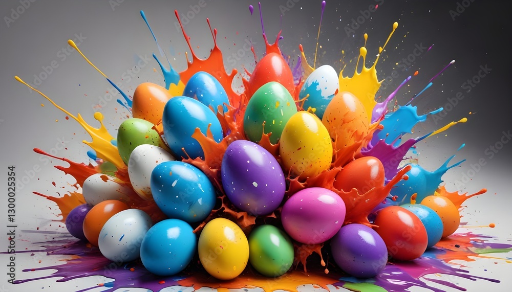 Aufkleber a vibrant explosion of colorful easter eggs, with a lively paint splash effect adding a burst of fes