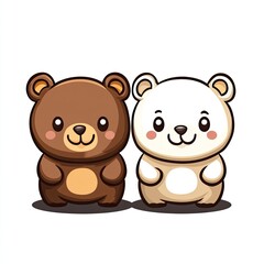 Obraz premium Two adorable cartoon bears looking cute and friendly together