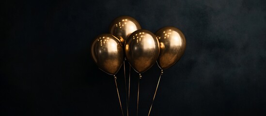Four gold balloons against a dark background.