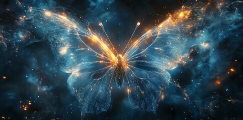 Fototapeta premium Glowing Butterfly on Dark Nebula Background Digital Artwork Illustration