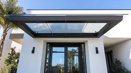 A Stylish Aluminum Awning with Modern Architectural Appeal
