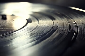 A detailed view of a vinyl record's surface.
