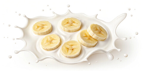 "Fresh Bananas Splashing in Creamy Milk – Isolated on Transparent Background"
"Juicy Banana Slices in a Smooth Milk Splash – Perfect for Food & Beverage Design"