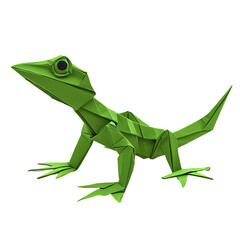 Fototapeta premium Origami Green Anole Lizard Crafted from Paper Isolated on a Transparent background for Creative Projects and Designs