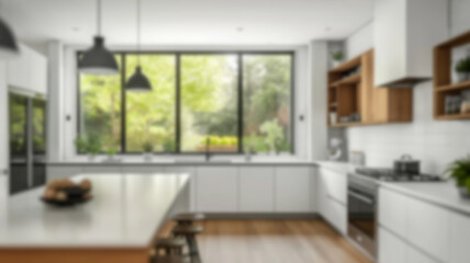 Defocused and Blurr Photo of Modern and Luxury Simple Kitchen Interior Design. AI Generated Images