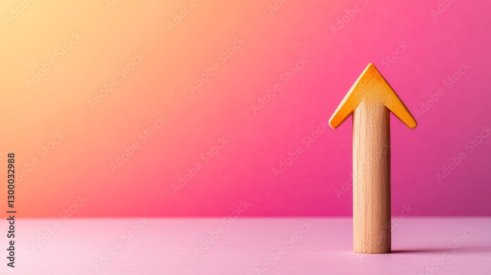 Poster Close-up of a vibrant arrow pointing upward, set against a gradient backdrop suggesting growth, with dynamic lines and bright colors highlighting progress