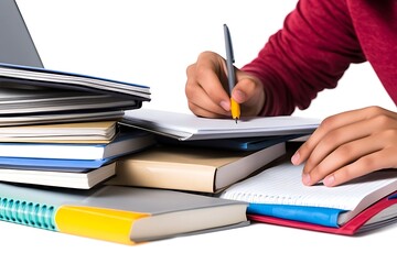 Student Focused on Study with Books and Notes