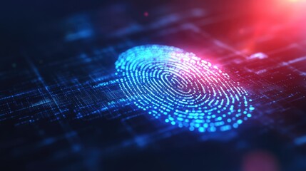 A conceptual image of a digital fingerprint on a glowing screen, with empty space surrounding it for text or branding.