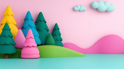 Obraz premium Pastel Colorful 3D Forest Scene with Colorful Trees