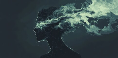 A silhouetted person with ethereal smoke emanating from their eyes