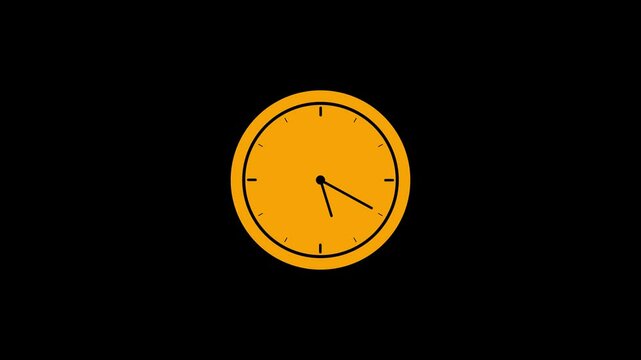 orange clock icon with moving arrows in 12 hour loop. Stopwatch 4k video animation. Alpha channel.