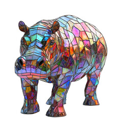 Obraz premium Vibrant 3D Stained Glass Hippo Design with Colorful Patterns on a Transparent background