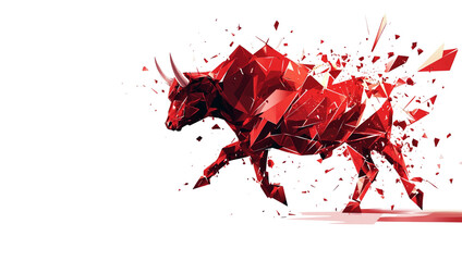 Abstract bull made of red triangles on a white background.
