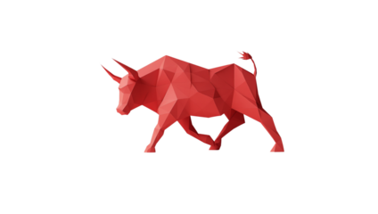 Abstract bull made of red triangles on a white background.
