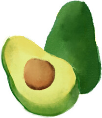 watercolor avocado isolated on white background