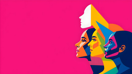 Vibrant Colorful Silhouettes of Women Against a Bright Pink Background