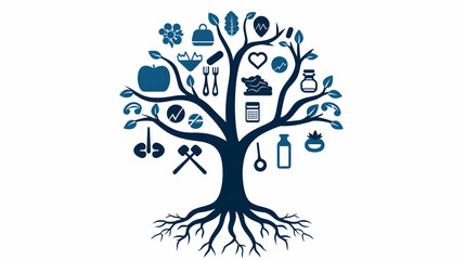 Fototapeta premium Tree of Wellness and Nutrition Symbols for Healthy Living Concepts