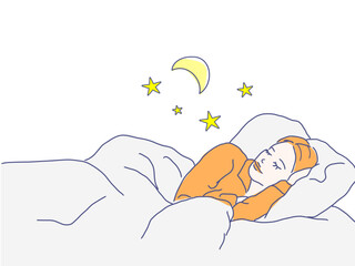 A woman sleeping soundly at night. Relieves fatigue and relaxes.