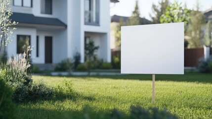 Blank Sign In Front Of Modern House Lawn