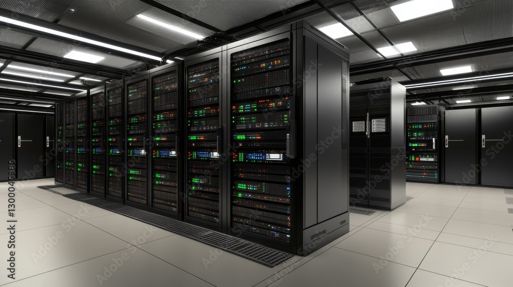 Poster visualizing cloud computing server room 3d render digital space aerial view high-tech infrastructure