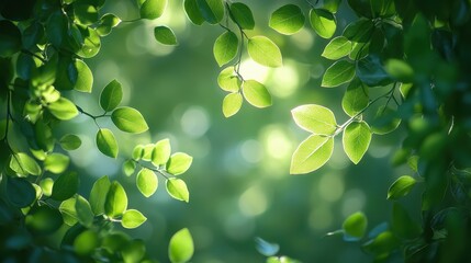 Sunlight through green leaves, forest background, nature wallpaper